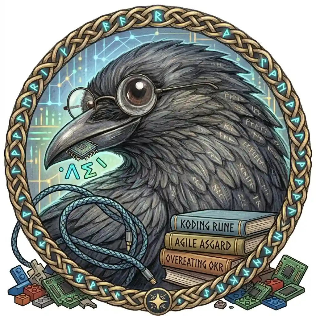 Механический ворон Хугин с книгами и IT-проводами, аватар Lab Skald